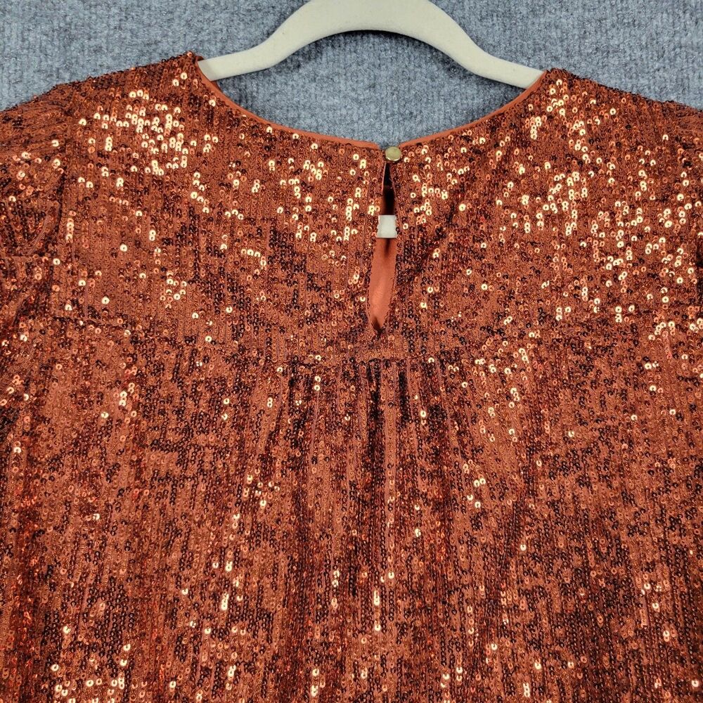 BY ANTHROPOLOGIE Marie Orange Sequin Puff Sleeve Top Event Glam Party SIZE 6 - Picture 7 of 16